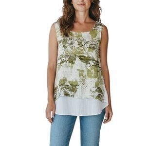 Click linen leaf print sleeveless rounded hem top size S excellent condition